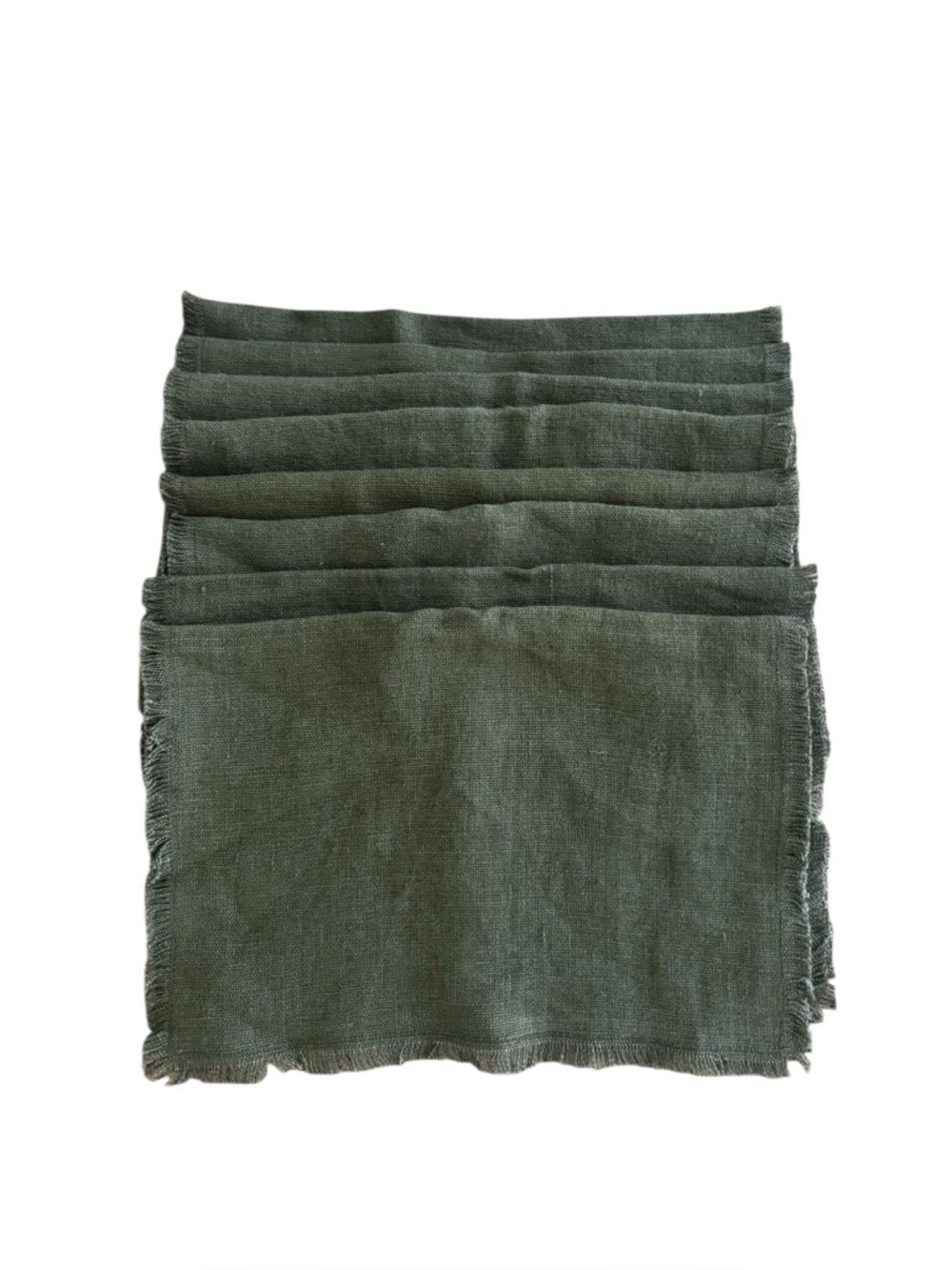 NEW Set of 8 Williams Sonoma Dark Green 100%‎ Linen Fringe Placemats 16x20